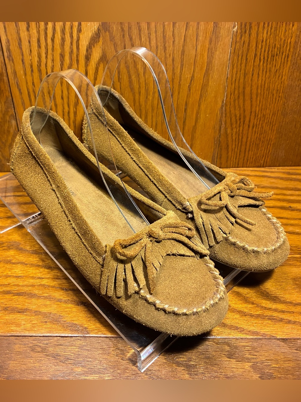 Minnetonka Kilty Hardsole Suede Moccasin Loafers Brown Size 8.5